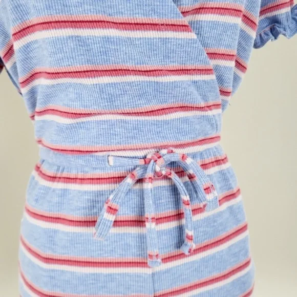 La Vie en Rose romper striped ruffles short rayon short sleeve summer spring - Picture 3 of 14